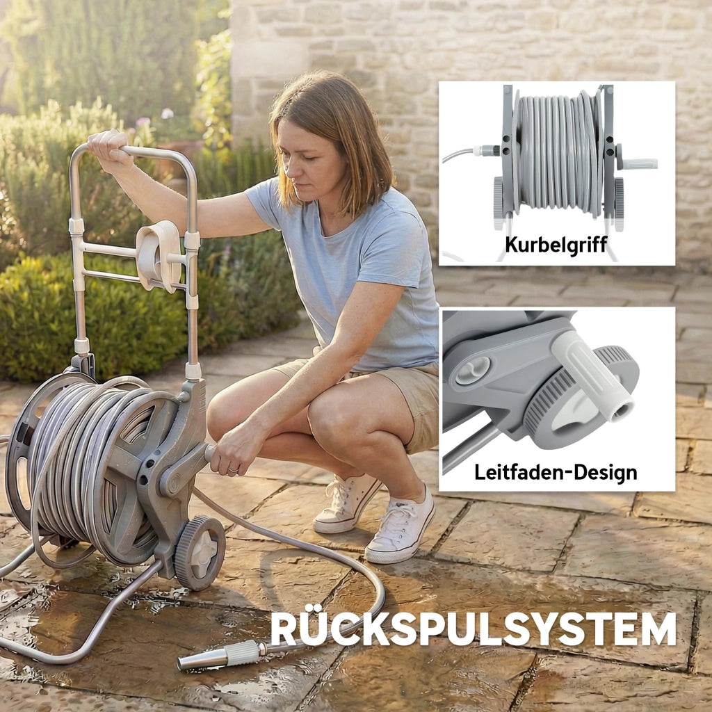 Carrello per Tubo 45 m con Maniglia e 2 Ruote ¨C zephmum ¨C Grigio 45x44x78 cm