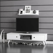 Set di Mobili da Soggiorno 'Egebjerg' Mensola da Muro e Mobile Porta TV con 2 Ante Battenti e Scomparto Aperto - Bianco [en.casa]