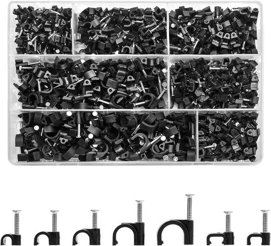 Caviattivanti 700 pezzi - Fissaggio cavo - Nero - Per diverse dimensioni di cavo
