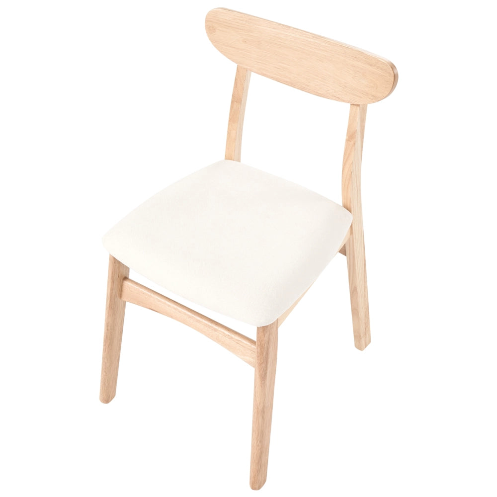 Set di 2 sedie da pranzo in legno di gomma marrone chiaro e beige chiaro, con seduta in tessuto e design retrò senza braccioli