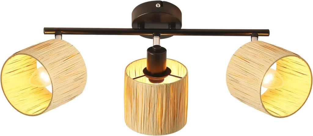 ZMH Faretto da soffitto a 3 luci E14 Nero Naturale Lampada da soffitto Carta Soggiorno