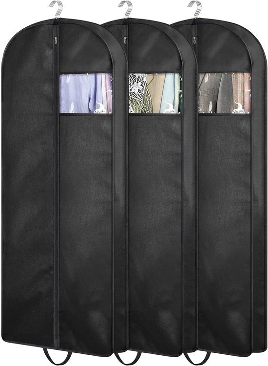 Hanger per abiti da 137 cm, contenitore per abiti lungo per uomini, contenitore per abiti impermeabile con maniglie per il ripostiglio di giacche, gonne e completi, 3 pezzi, nero