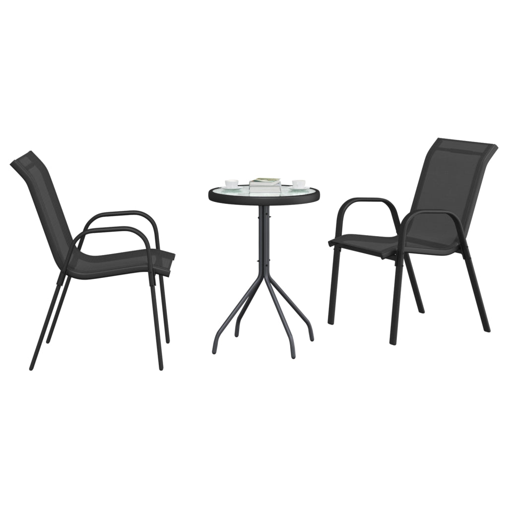 Set Bistro da Giardino 3 Pezzi Nero Textilene e Acciaio