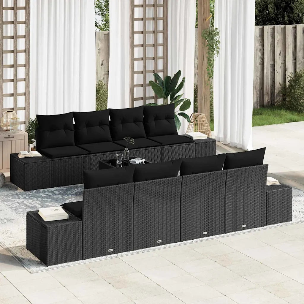 Set Divano da Giardino con cuscino 8 pcs Nero polyrattan 3355662