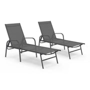 IDMarket - Set di 2 lettini da giardino reclinabili FIDJI in acciaio grigio antracite e tessuto grigio