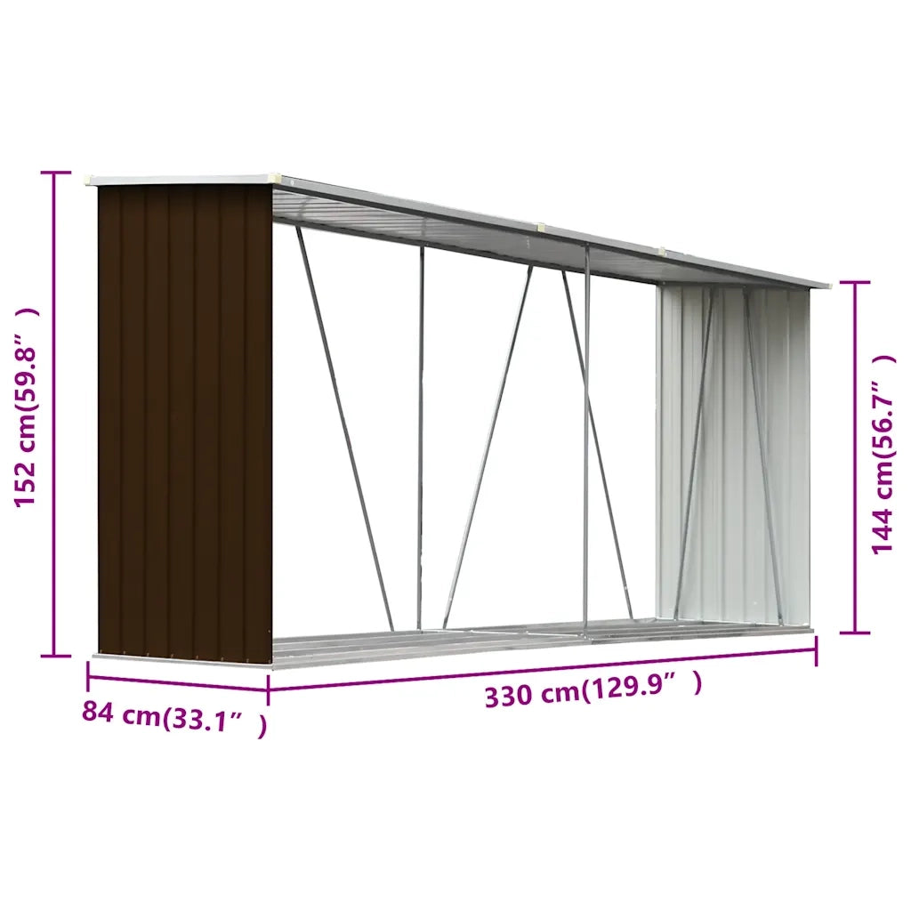 Capannone da Giardino in Acciaio Zincato 330x84x152cm Marrone 47084