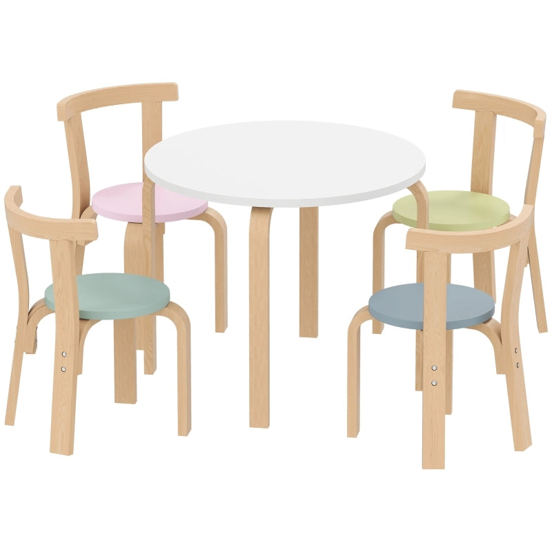 Set tavolo e 4 sedie per bambini in legno, multicolore, con bordi arrotondati