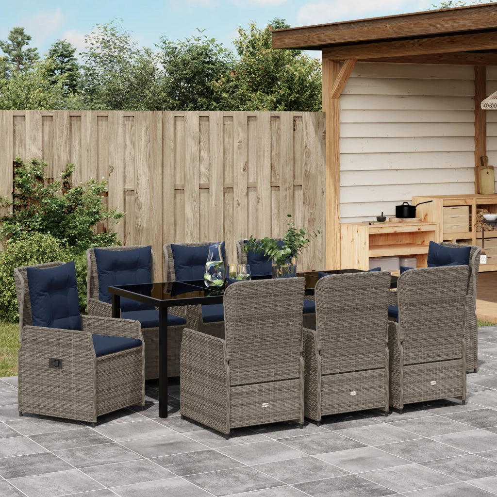 Set da Pranzo da Giardino 9 Pezzi Grigio Polyrattan