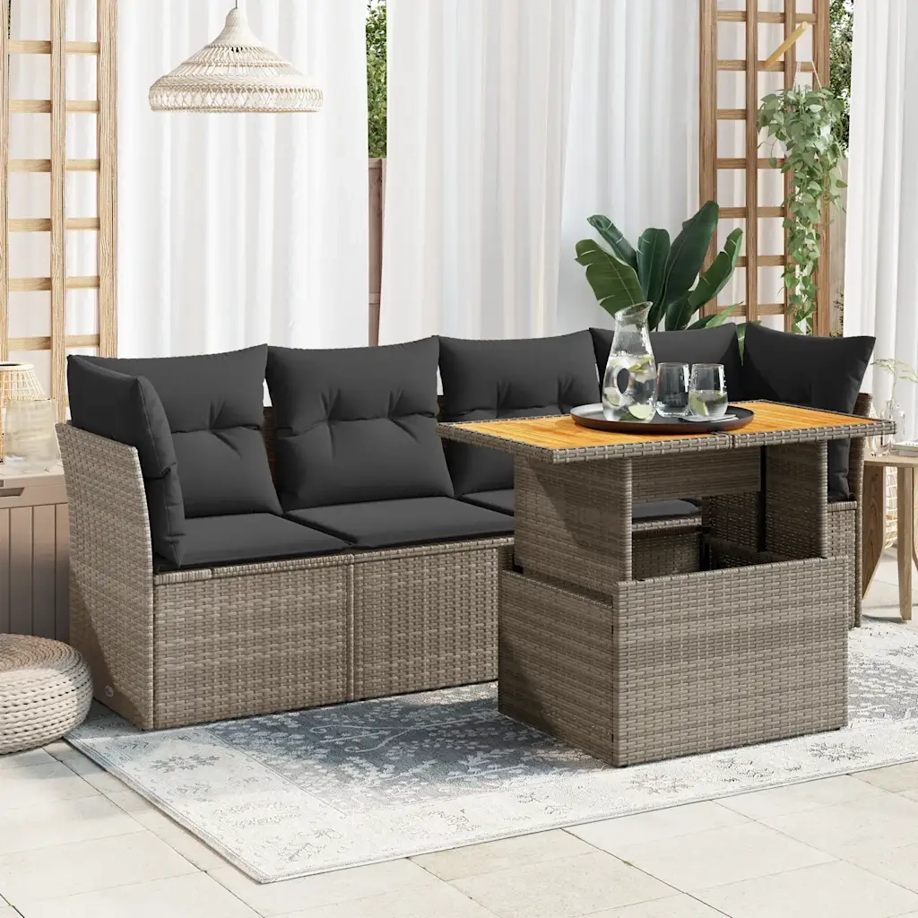 Set Divano da Giardino 5 pz con Cuscini Grigio in Polyrattan 3326881