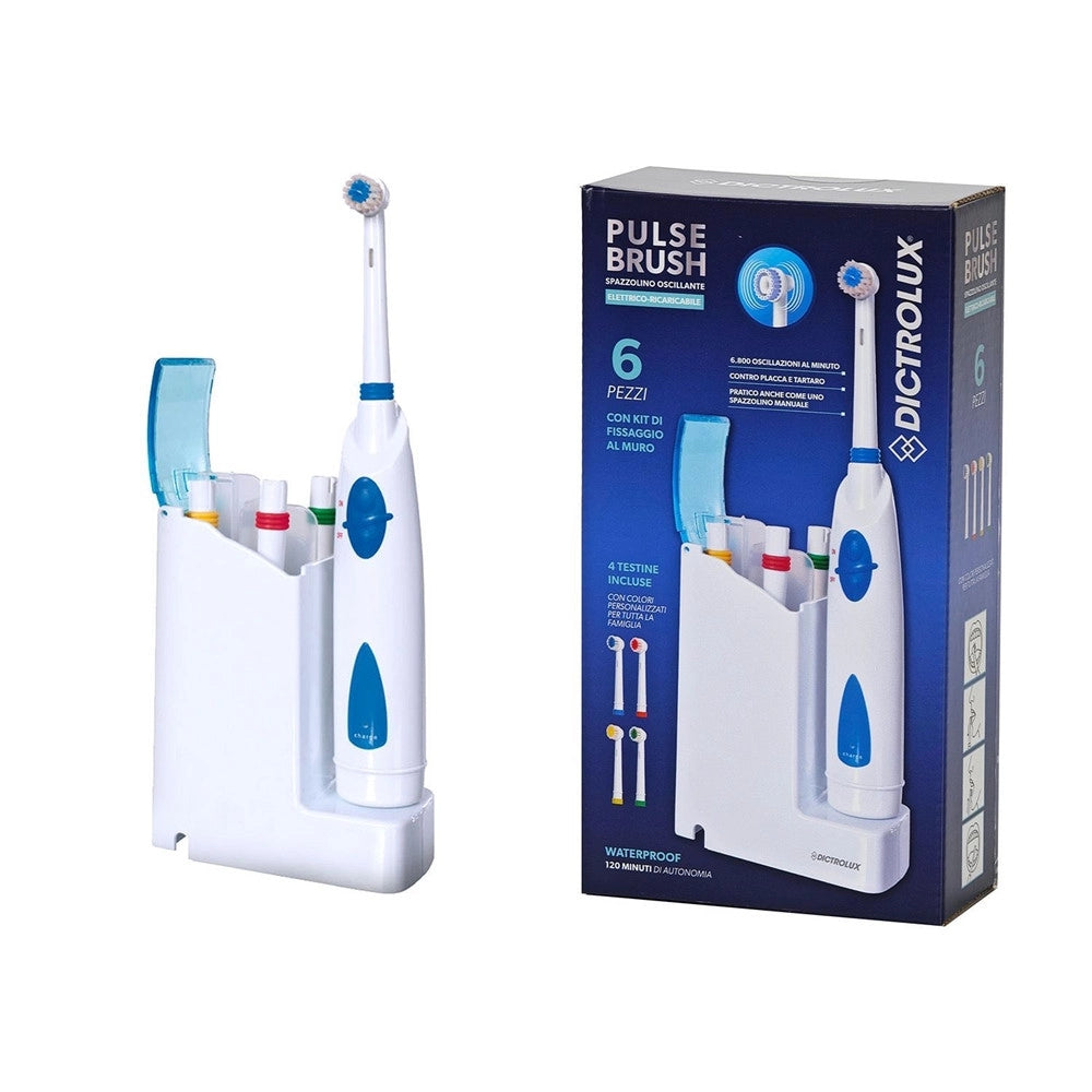 Trade Shop - Spazzolino Elettrico Oscillante Ricaricabile Con Base 4 Testine Intercambiabili Impermeabile -