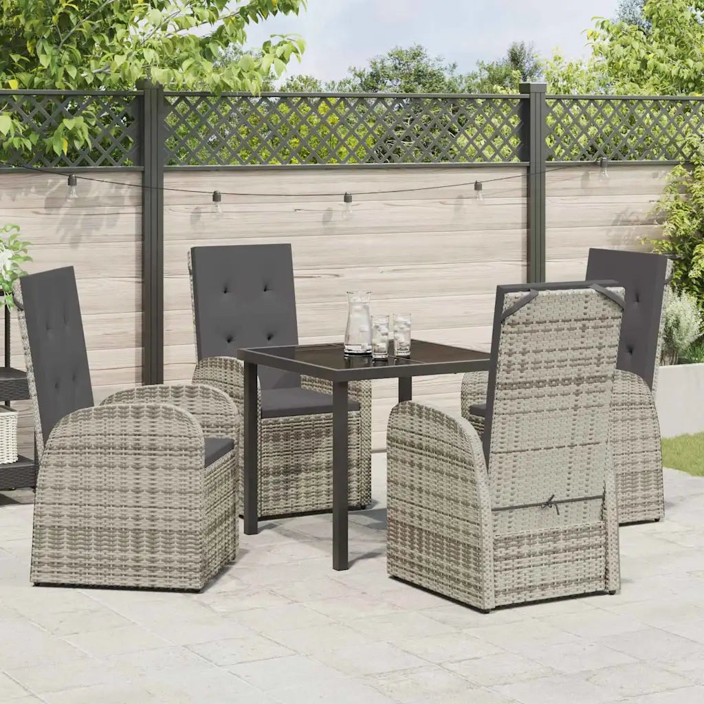 Set da Pranzo per Giardino con cuscino 5 pcs Grigio polyrattan