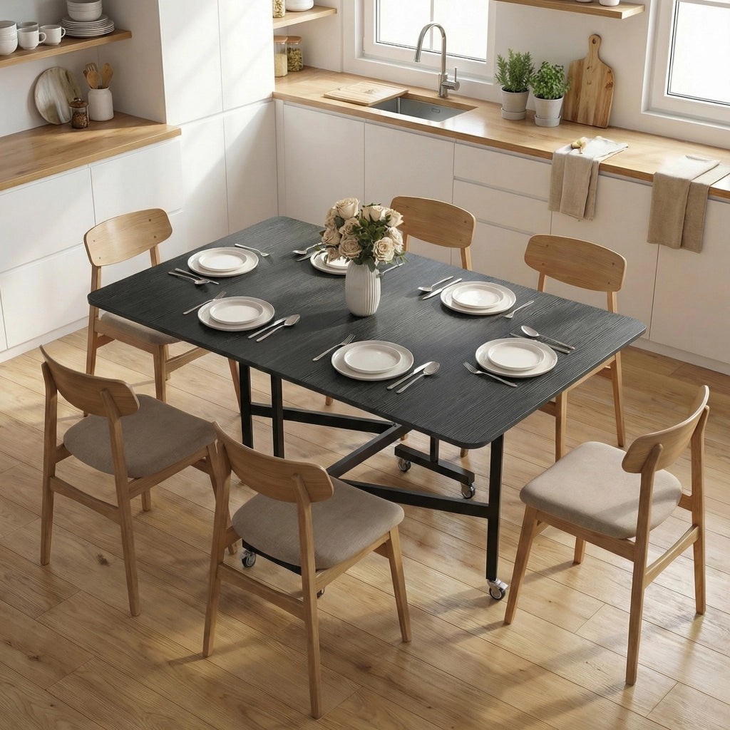 Tavolo Pieghevole per 4-6 Persone con Ribalte e Ruote ¨C zephmum ¨C 120x80x73 cm Nero Effetto Legno