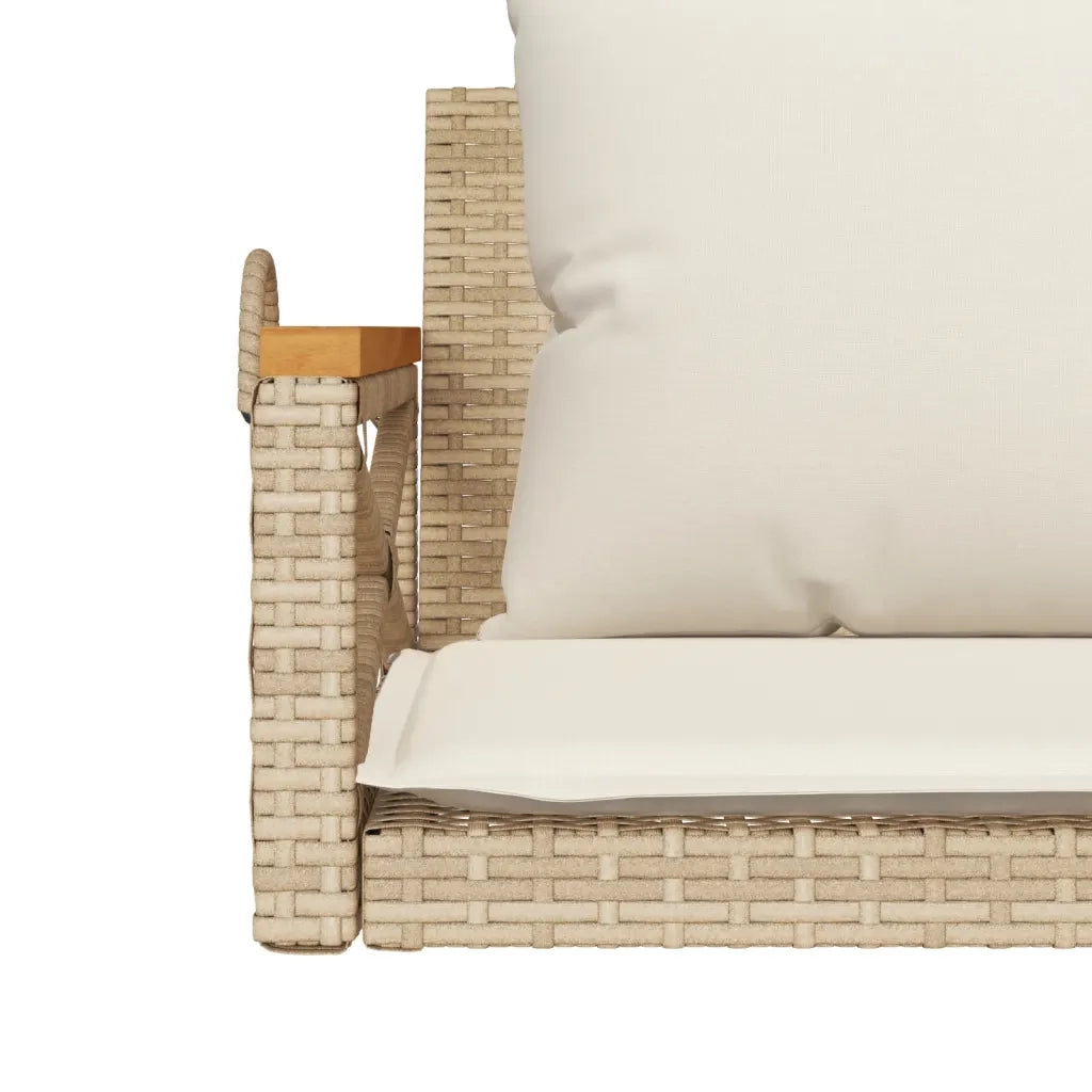 Panca da Giardino | Panchina a Dondolo con Cuscini Beige 109x62x40 cm in Polyrattan