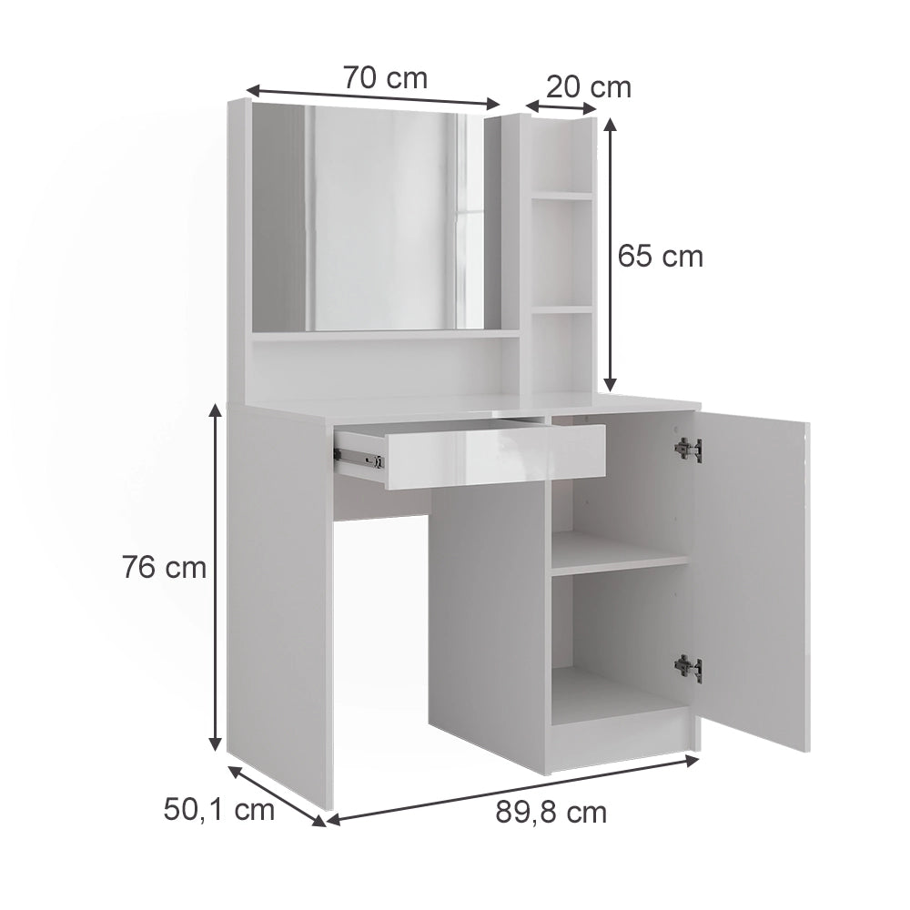 Vicco Tavolo da toeletta Bianco/bianco lucido 89.8 cm 3 parti