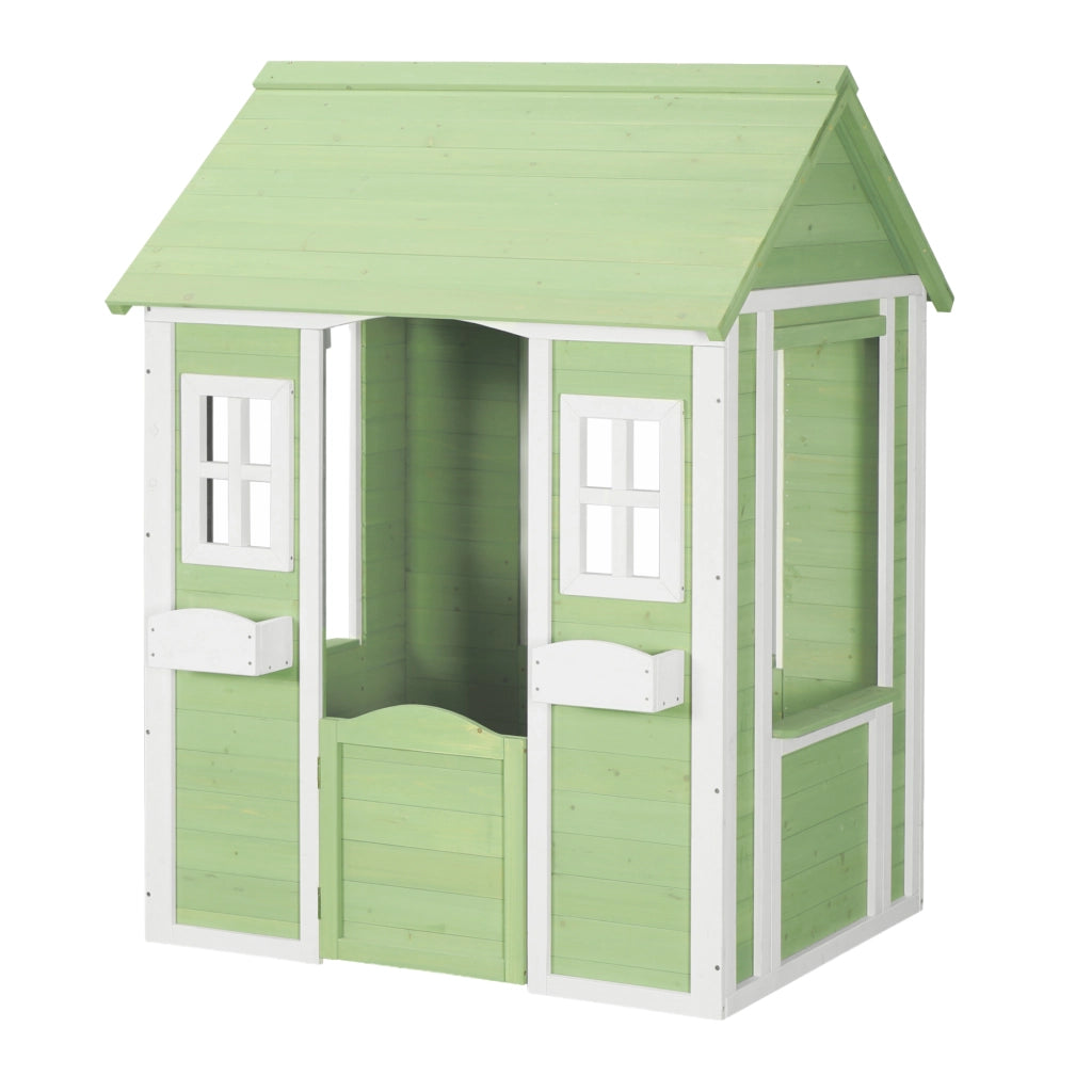 Casetta da Gioco per Bambini Kuoldsvin in Legno 144x107x90 cm Verde / Bianco [en.casa]