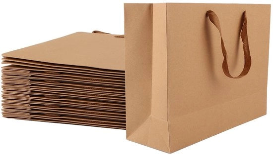 Cadeau in regalo da 24 pezzi - colore marrone - borse in carta con manico - dimensioni 32 x 11 x 25 cm - materiale ecologico - ideali per matrimoni e Natale - confezioni per regali