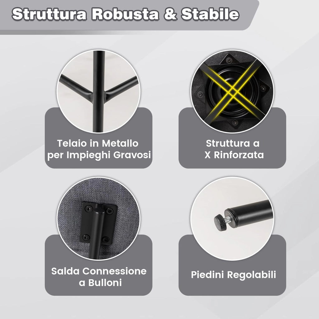 Set di 2 Sgabelli da Bar Girevoli a 360°, Sgabelli da Cucina con Schienale, Poggiapiedi, Sedia Alta Moderna Imbottita Struttura in Metallo, Altezza 90,5 cm, Capacità di 150 kg (Grigio)