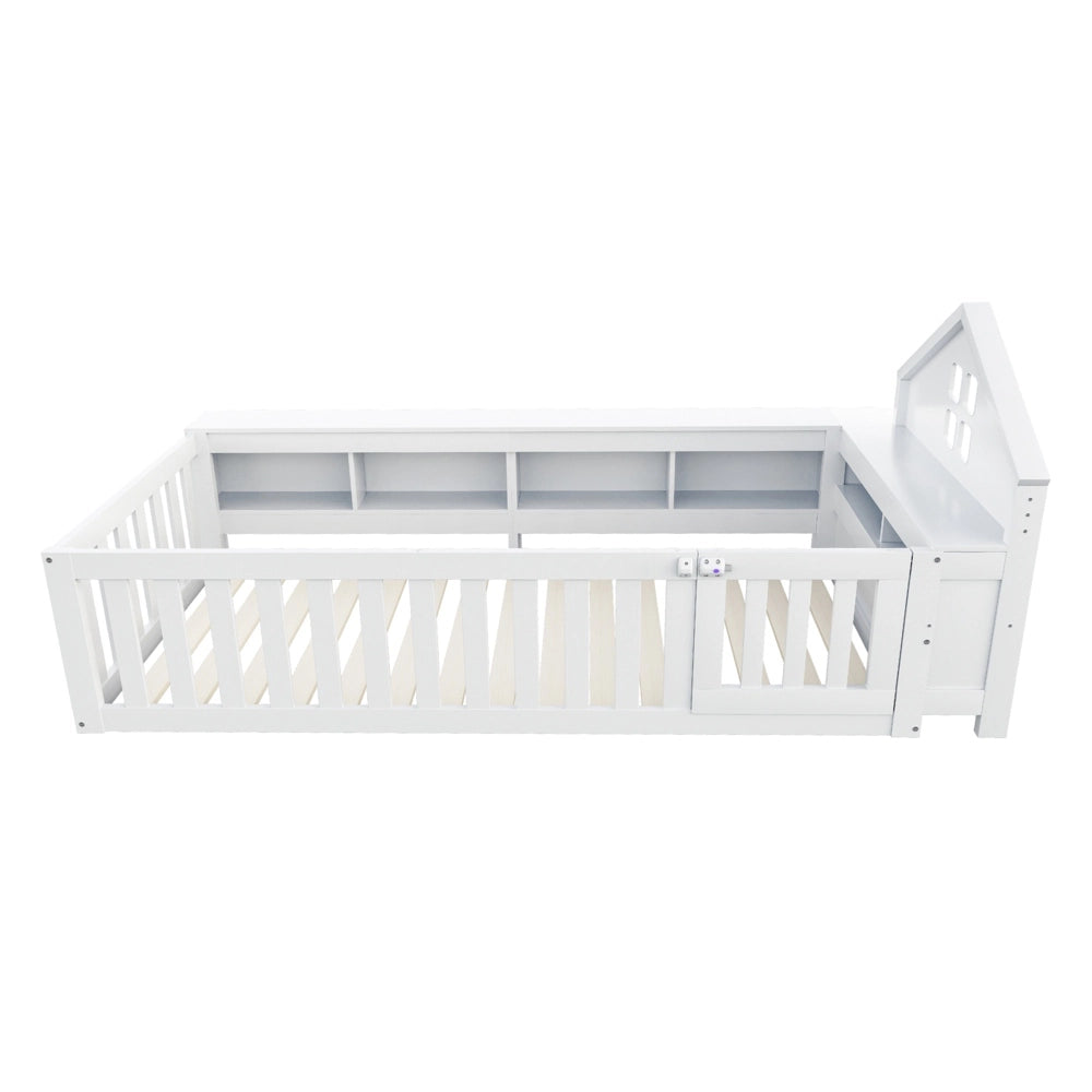 Letto bambino-Xylo-90x200 cm-finestra, contenitore, barriera, porta, sicurezza, bianco