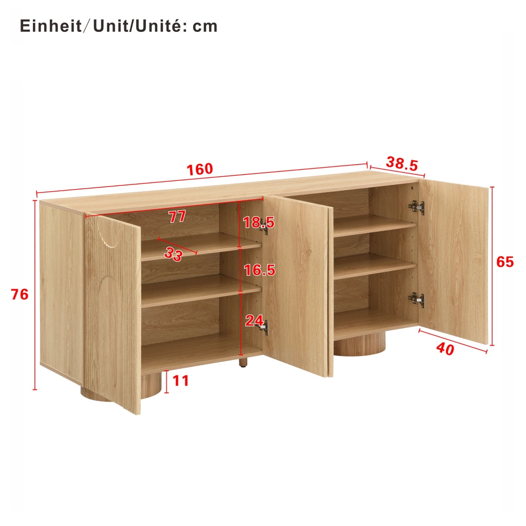 Credenza a 4 ante con ripiani regolabili per ingresso e soggiorno in MDF e bambù naturale