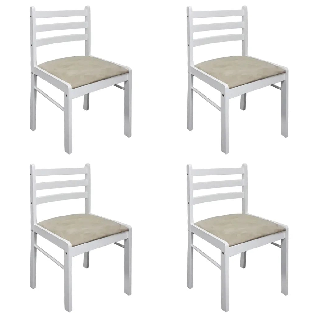 Sedie da Pranzo 4 pz Bianche Legno Massello di Hevea e Velluto 242031