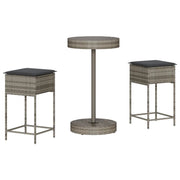 Set Bar da Giardino 3pz | Set Salotto da Giardino con Cuscini Grigio in Polyrattan