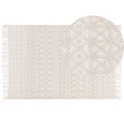 Tappeto in lana poliestere beige chiaro 160 x 230 cm Motivo geometrico Nappe Boho Moderno