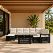Set Divano da Giardino 10 pz Nero e Bianco Crema polyrattan 3437185