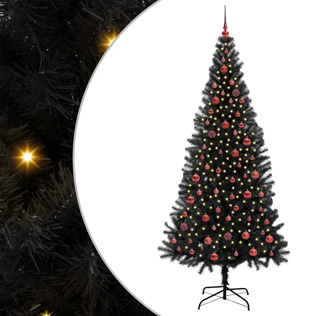 Albero di Natale con 300 LED con supporto-Luci decorative natalizie Nero 210 cm PVC 362697