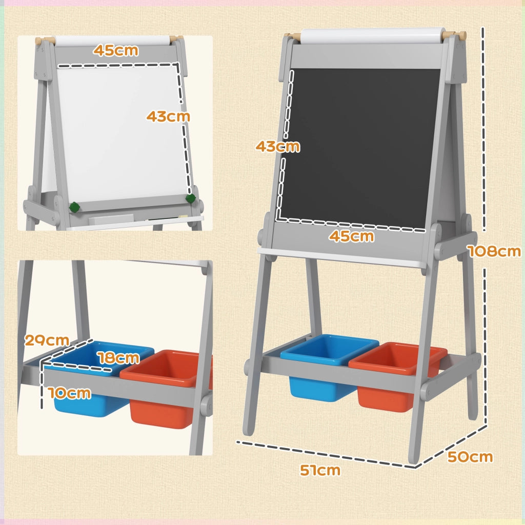 Tavolo da Disegno per Bambini con Cavalletto e Carta ¨C Zephmum ¨C Grigio 90x60x75