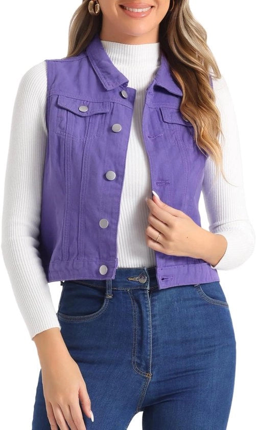Vest denim con cerniera a bottone, blu chiaro, XS - Abito da donna con tasche