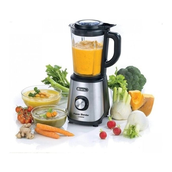 Ariete 579 Power Blender 1200W, Frullatore, 1200W, 4 lame in acciaio inox, 2 velocità + Funzione Pulse, Capacità 1,5 L, Piedini antiscivolo, Coperchio superiore, Metal
