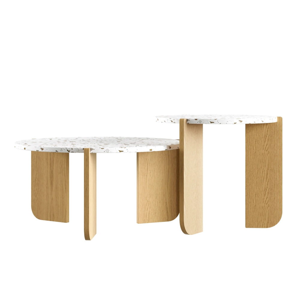 TAVOLINO Set da 2 pezzi 70x70x35 cm + 50x50x45,5 cm MDF Bianco e legno