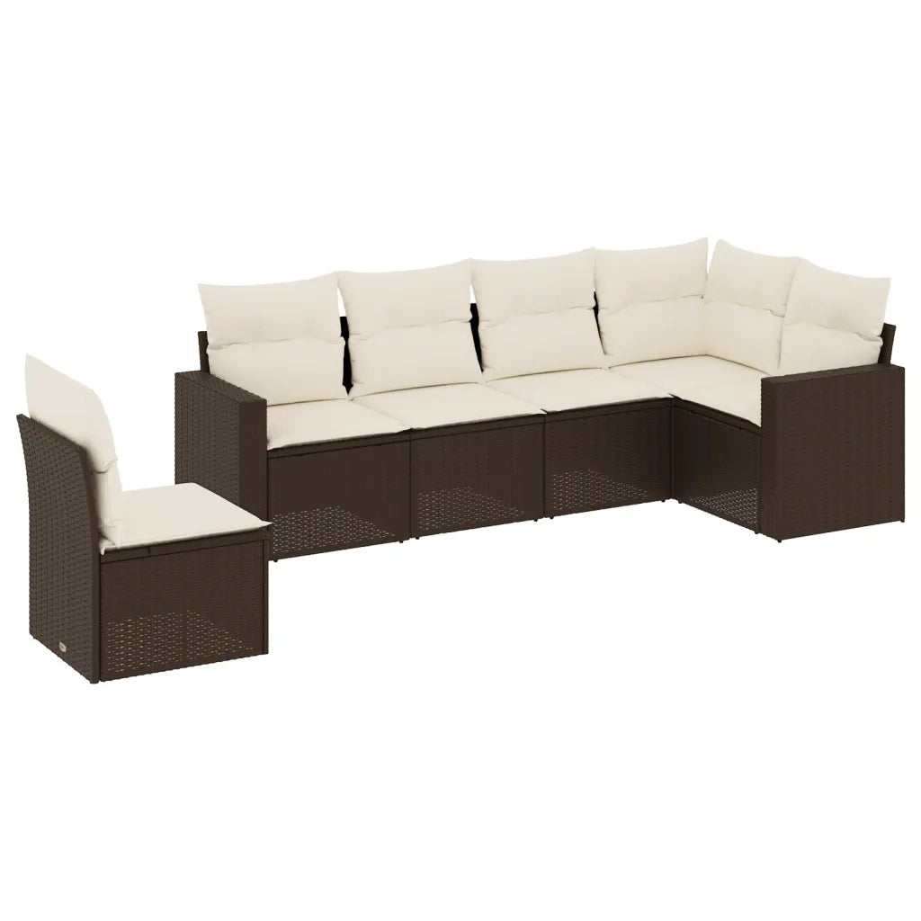 Set Divano da Giardino 6 pz con Cuscini Marrone in Polyrattan 3251370
