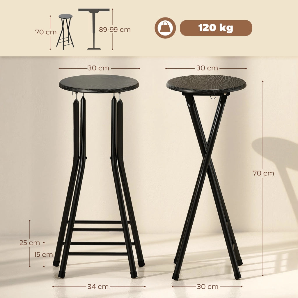 Set 4 Sgabelli Bar Pieghevoli con Doppio Poggiapiedi, in Legno e Acciaio, 34x30x70 cm, Nero