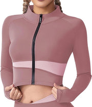 Abbigliamento Sportivo per Donne: Giacche Corte con Maniche Lunghe per Allenamento e Corsa con Fori per Dita