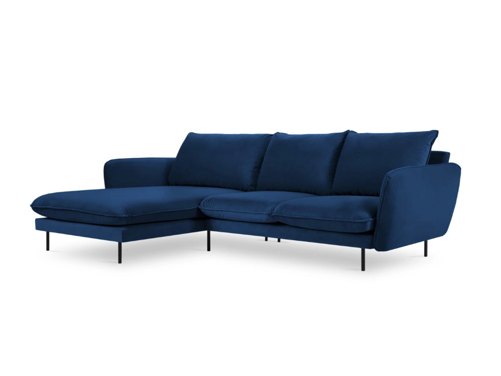 Cosmopolitan Design - Divano angolare sinistro "Vienna" 5 posti in velluto blu reale 