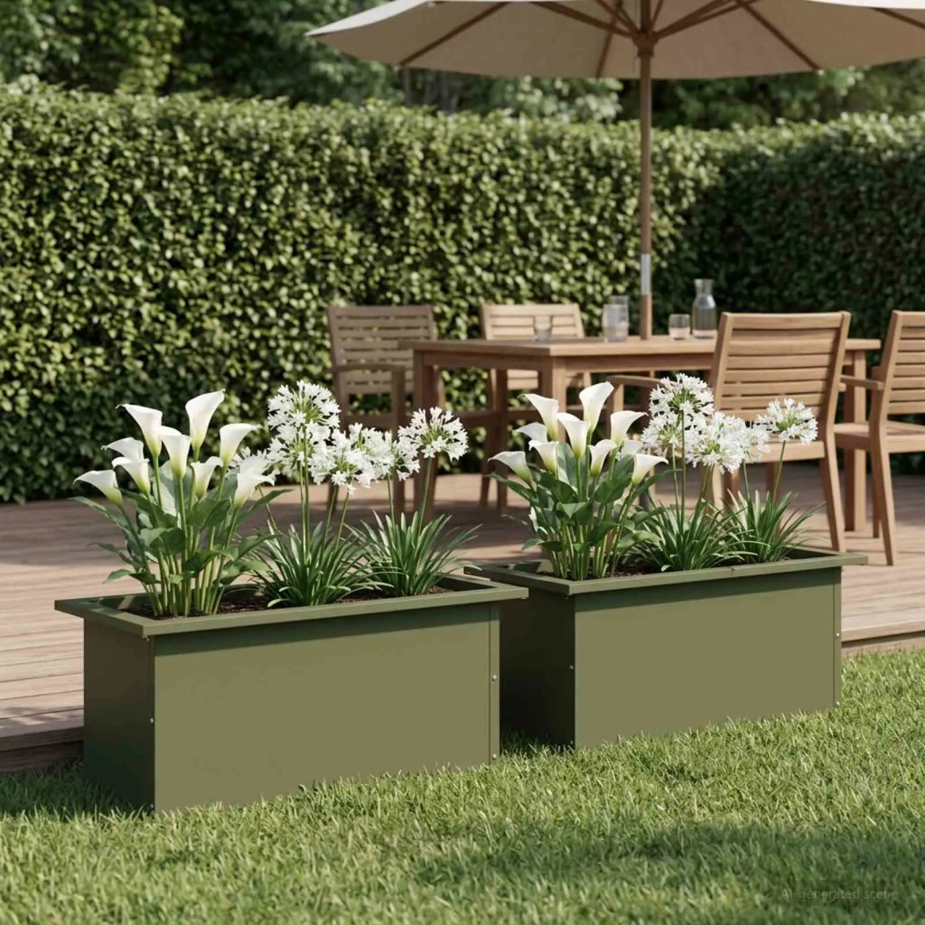 Fioriera da giardino con LED 2 pz Verde Oliva 30 x 60 x 30 cm 8008091