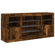 Credenza cassettiera armadio mobile contenitore organizer per cucina soggiorno salotto con luci LED 142,5 x 37 x 67 cm marrone 02_0029870
