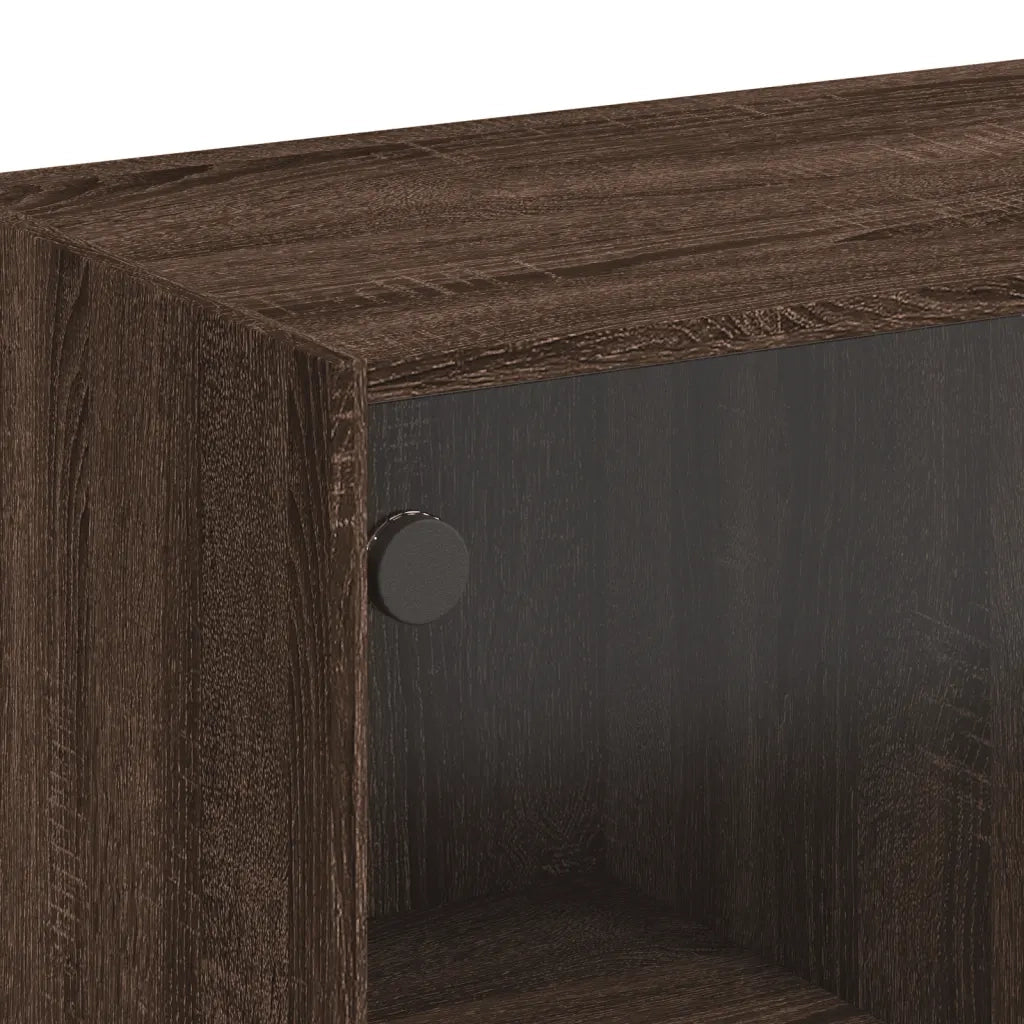 Tavolino salotto | Tavolino da caff¨¨ | Tavolino da Soggiorno con Ante in Vetro Rovere Marrone 102x50x42 cm