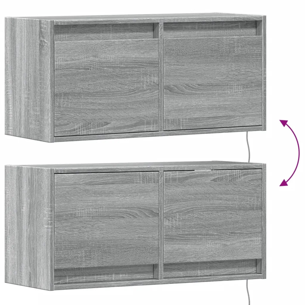 Mobile TV a Parete con Luci LED Grigio Sonoma 80x31x35 cm 852360