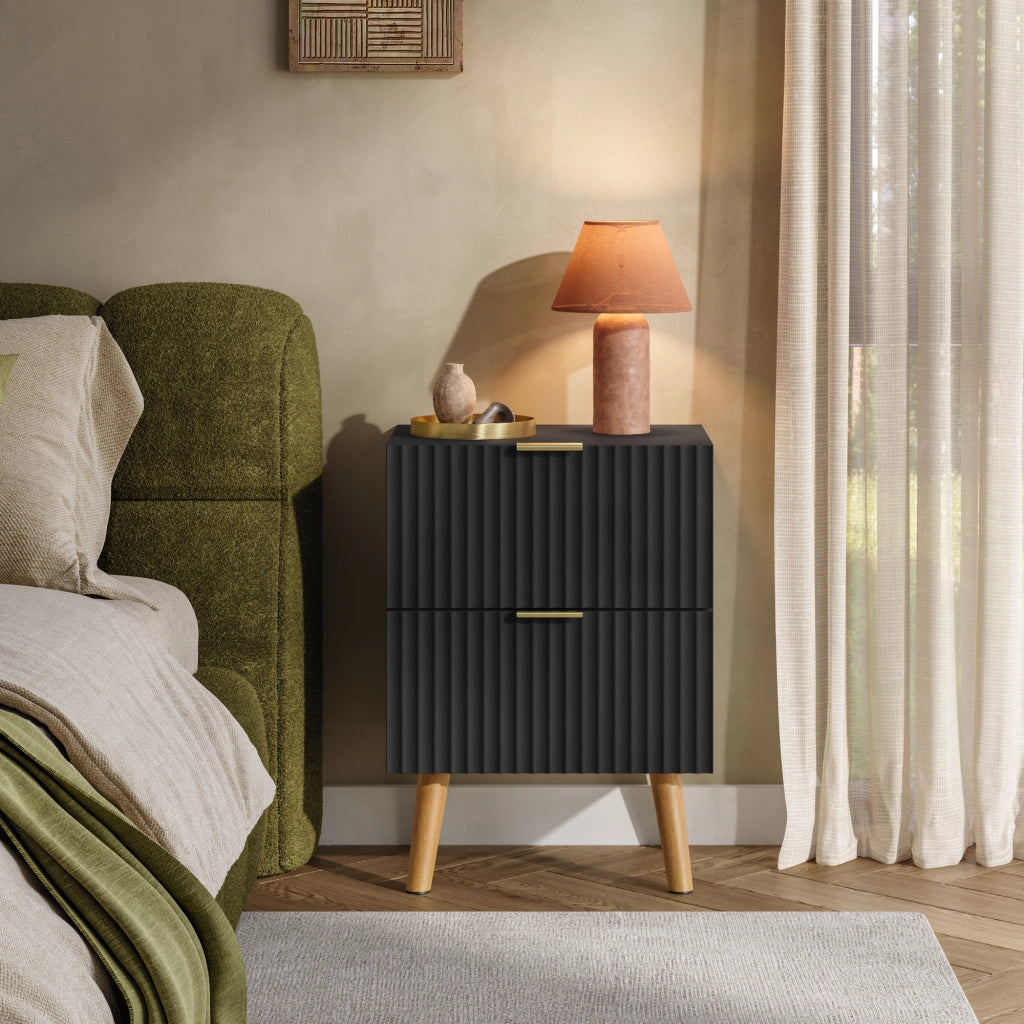 Comodino Nand con 2 Cassetti 55x40x30 cm nero [en.casa]