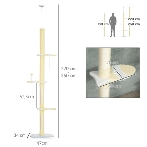 Albero tiragraffi per gatti regolabile in altezza 220-260 cm con base antiscivolo, giallo