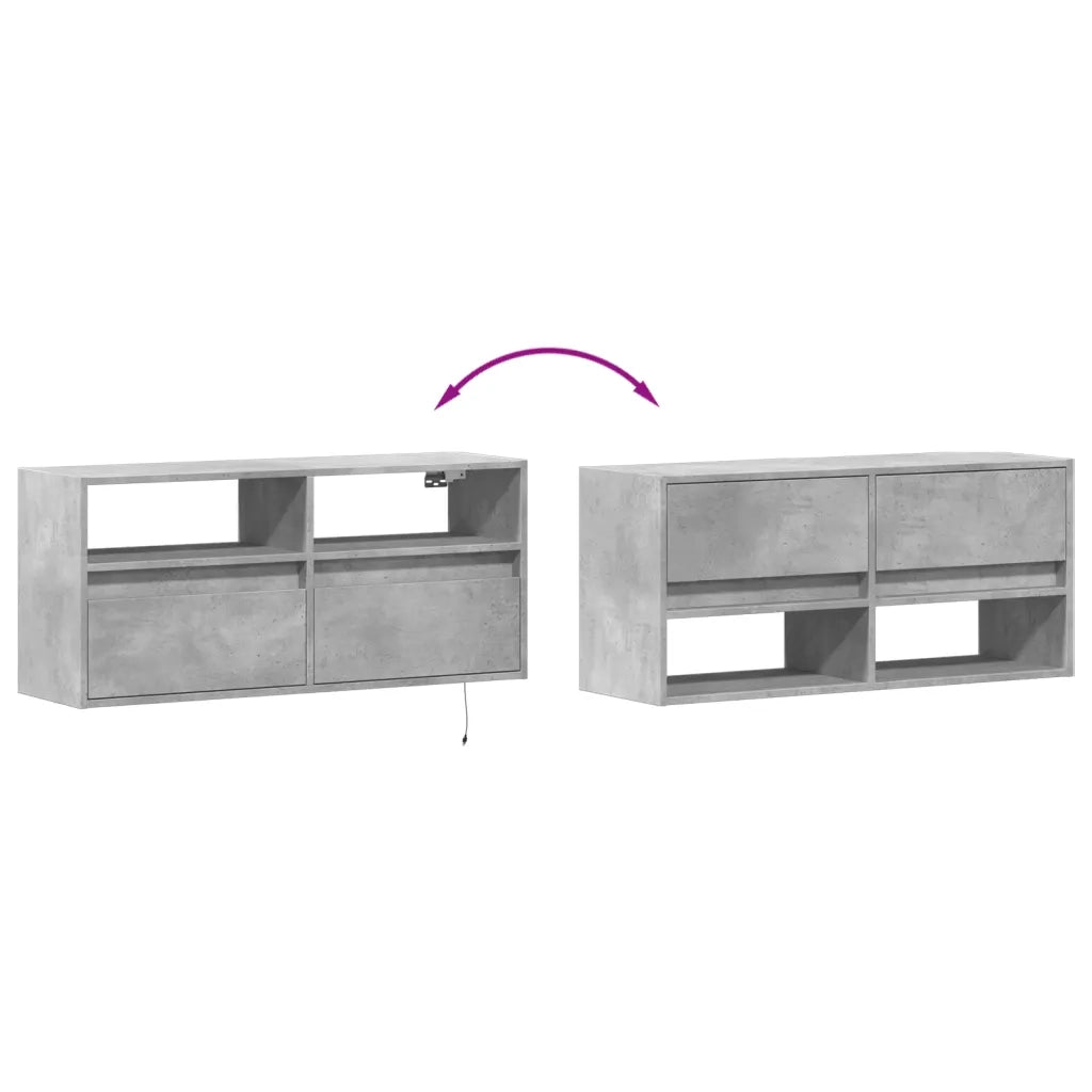 vidaXL Mobile TV a Parete con Luci LED Grigio Cemento 100x31x45 cm