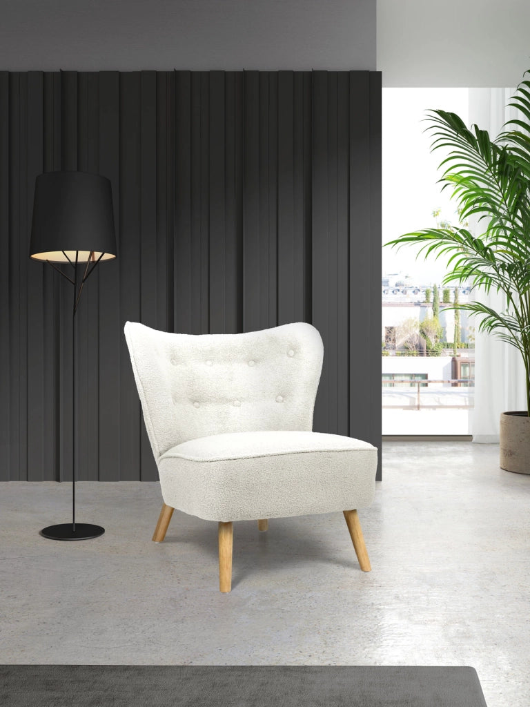 Poltrona Hispanohogar tessuto bouclé bianco con gambe Hispanohogar legno 78x72x80