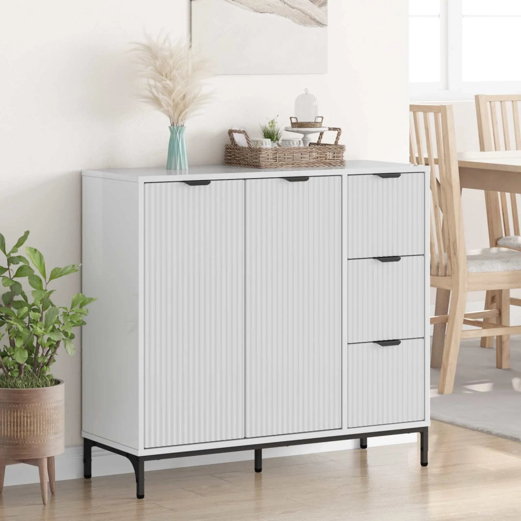 Credenza Bianco Lucido 89,5 x 33 x 82 cm Legno multistrato 883458
