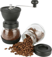 Set di macinazione del caffè mini a mano a 4 velocità con brame ceramici a forma di cono, regolazione manuale della finitura, inclusi due contenitori in vetro, spazzola di pulizia e cucchiaio di misura