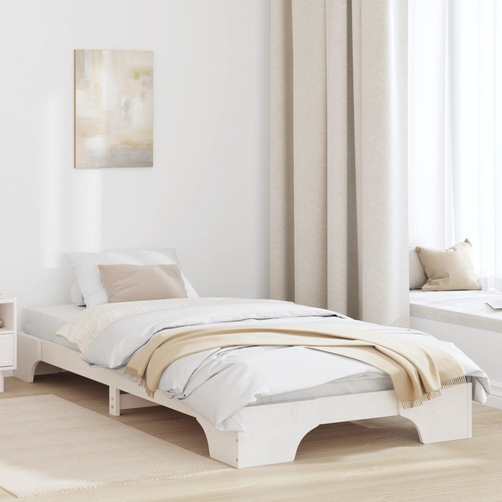 Struttura Letto Bianca Legno Massello di Pino Singolo