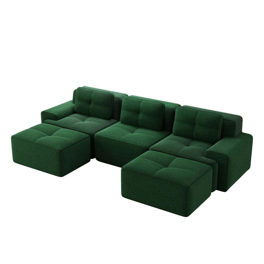 Divano Modulare Cloud 3 Posti con Ottoman ¨C MINIMAL ¨C Verde, Velluto a Coste, Angolare