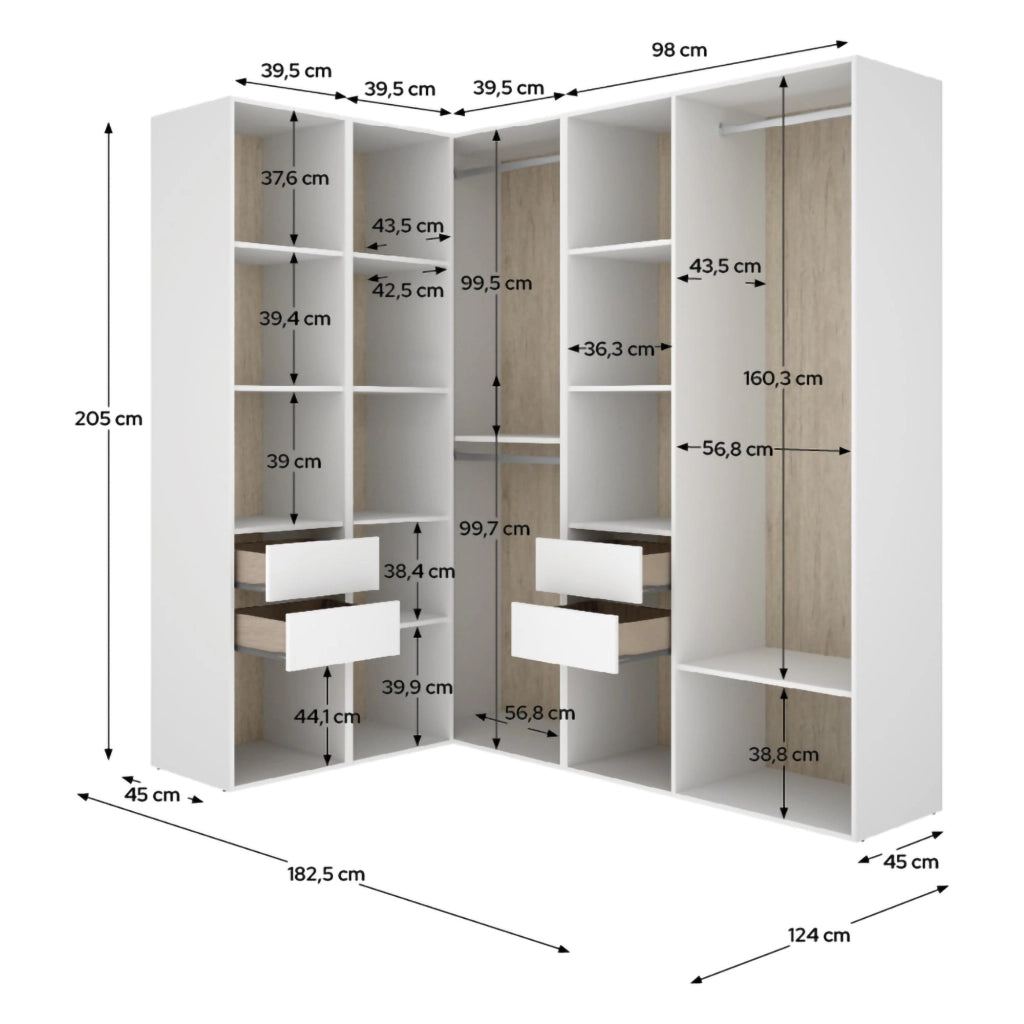Armadio Camera da Letto Boughton, Guardaroba Grande Modulabile, 186x205h cm Bianco