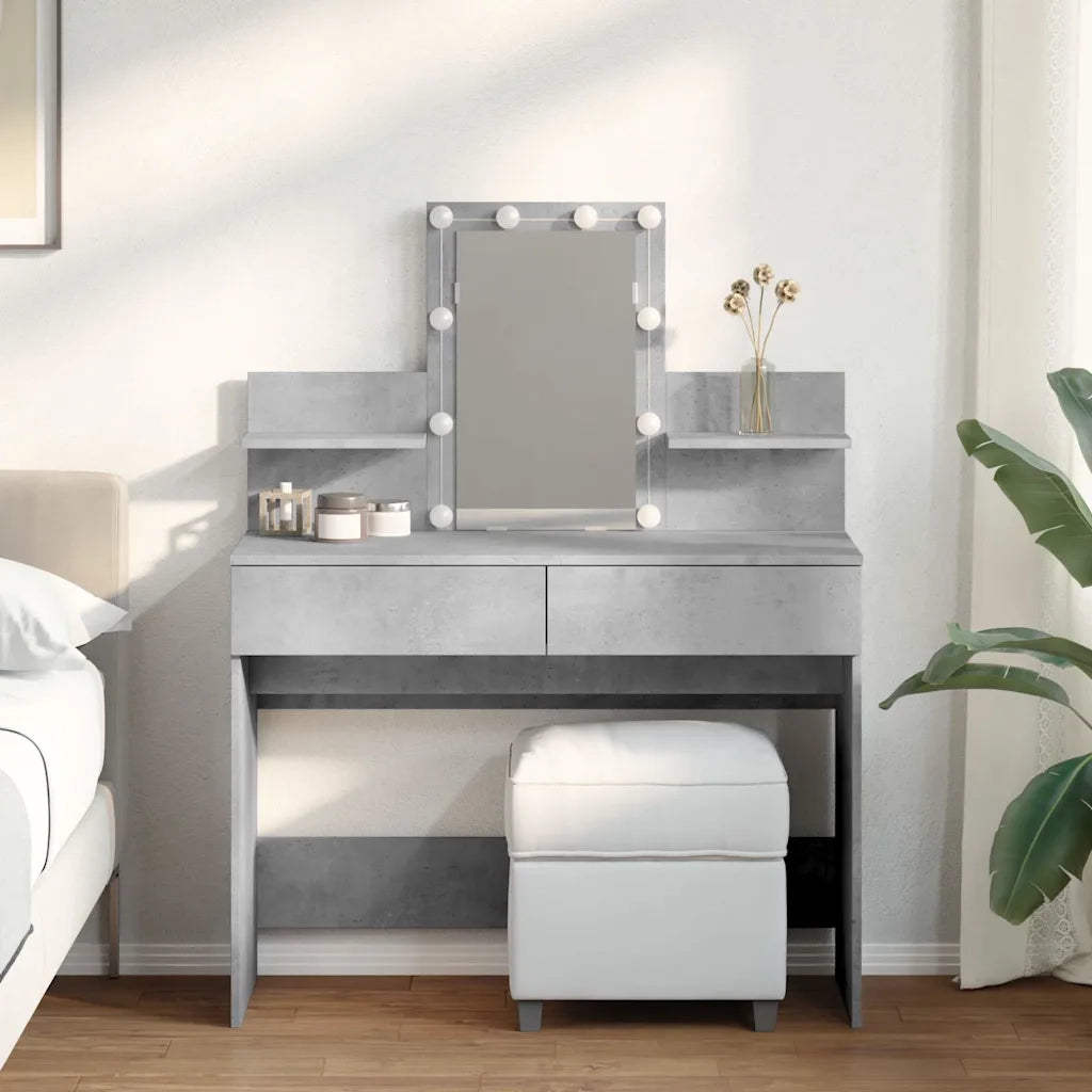 Toeletta | Tavolo da Trucco con LED Grigio Cemento 100x40x130 cm